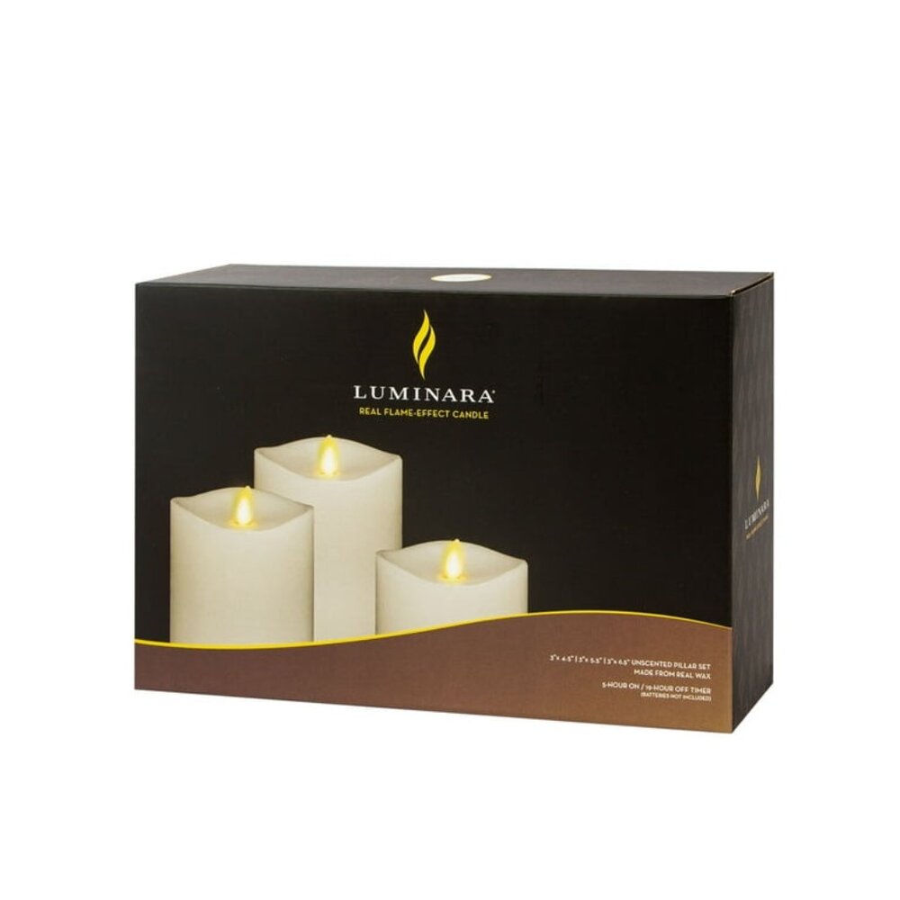 Luminara Realistic Artificial Moving Flame Pillar Candles - Set of 3